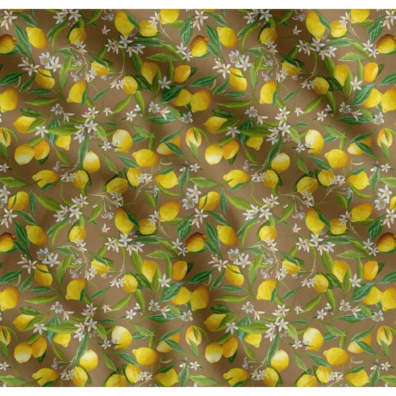 Soimoi Cotton Cambric Fabric Leaves,Floral & Lemon Vegetable Decor Fabric Printed Yard 56 Inch Wide