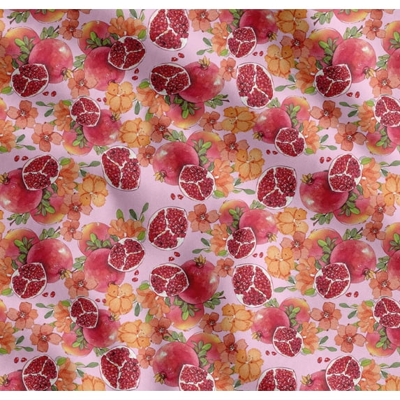 Soimoi Cotton Cambric Fabric Leaves,Floral & Pomegranate Fruits Fabric Prints By Yard 56 Inch Wide