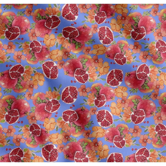 Soimoi Cotton Cambric Fabric Leaves,Floral & Pomegranate Fruits Print Sewing Fabric Yard 42 Inch Wide