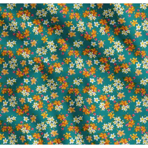 Soimoi Cotton Cambric Fabric Leaves & Flower Floral Print Fabric by The Yard 42 Inch Wide