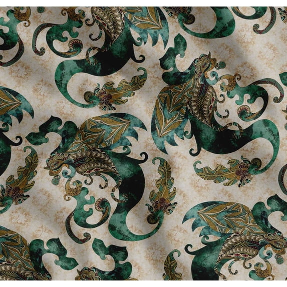 Soimoi Cotton Cambric Fabric Leaves Paisley Print Fabric by The Yard 42 Inch Wide