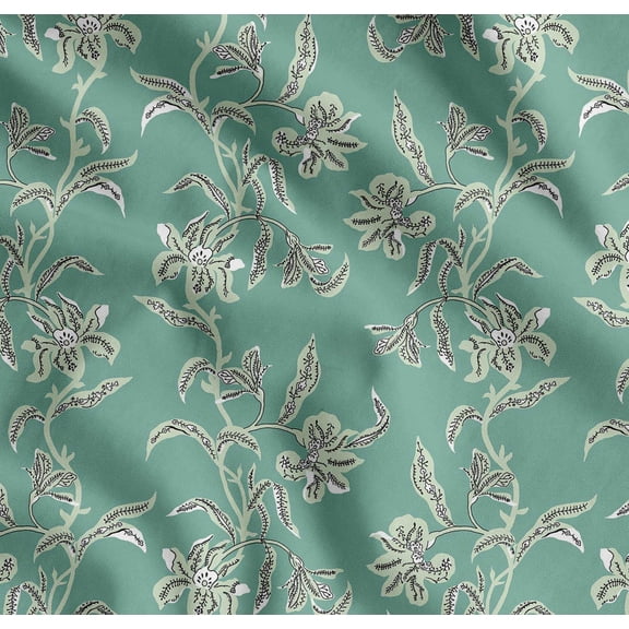 Soimoi Cotton Cambric Fabric - Leaves Print- Green - 56 Inch Wide, Fine Weave Fabric for Sewing Kurtas, Summer Dresses, Crafts, Quilting, Baby Apparel & DIY Projects