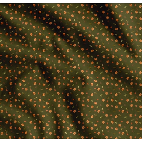 Soimoi Cotton Cambric Fabric Leaves & Pumpkin Halloween Fabric Prints by Yard 56 Inch Wide