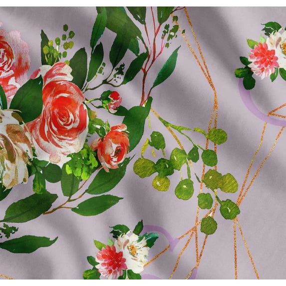 Soimoi Cotton Cambric Fabric Leaves & Ranunculus Floral Printed Craft Fabric by the Yard 42 Inch Wide