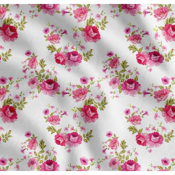 Soimoi Cotton Cambric Fabric Leaves,Rose & Peony Floral Printed Craft Fabric by The Yard 42 Inch Wide