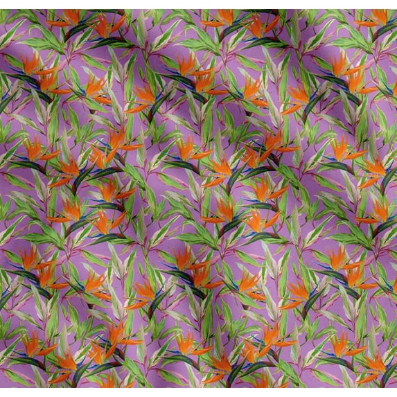 Soimoi Cotton Cambric Fabric Leaves & Tropical Flower Watercolor Printed Fabric 1 Yard 42 Inch Wide