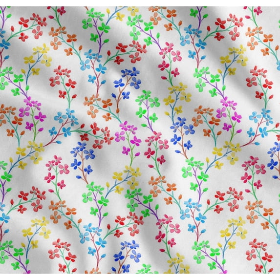 Soimoi Cotton Cambric Fabric Lilac Floral Decor Fabric Printed Yard 42 Inch Wide