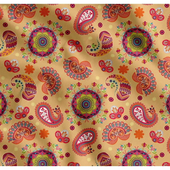 Soimoi Cotton Cambric Fabric Mandala & Paisley Ethnic Print Fabric by the Yard 42 Inch Wide