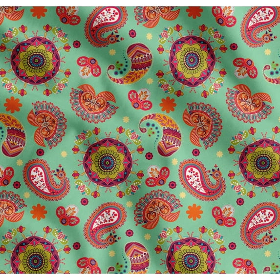 Soimoi Cotton Cambric Fabric Mandala & Paisley Ethnic Printed Fabric 1 Yard 42 Inch Wide