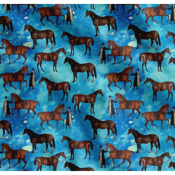 Soimoi Cotton Cambric Fabric Men & Horse Animal Fabric Prints By Yard 42 Inch Wide