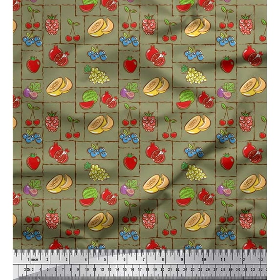 Soimoi Cotton Cambric Fabric Mix Fruits Fabric Prints by Yard 42 Inch Wide