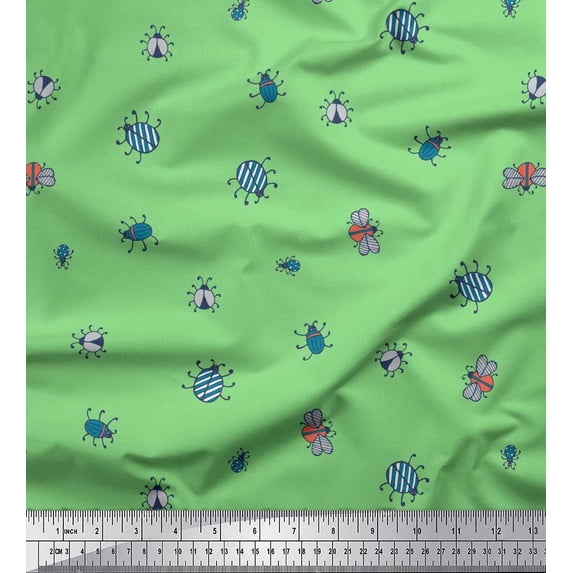 Soimoi Cotton Cambric Fabric Moth & Light Bug Insects Print Sewing Fabric Yard 56 Inch Wide