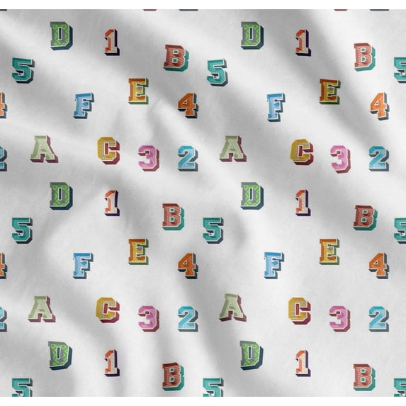 Soimoi Cotton Cambric Fabric Numbers & Alphabets Text Print Fabric by The Yard 42 Inch Wide