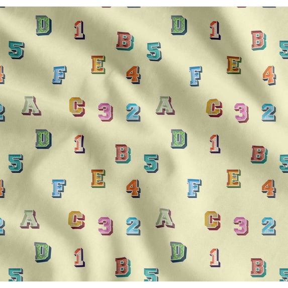 Soimoi Cotton Cambric Fabric Numbers & Alphabets Text Printed Craft Fabric by The Yard 42 Inch Wide