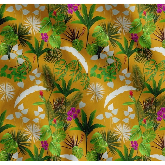 Soimoi Cotton Cambric Fabric Orchid,Palm & Monstera Tropical Printed Craft Fabric by The Yard 42 Inch Wide