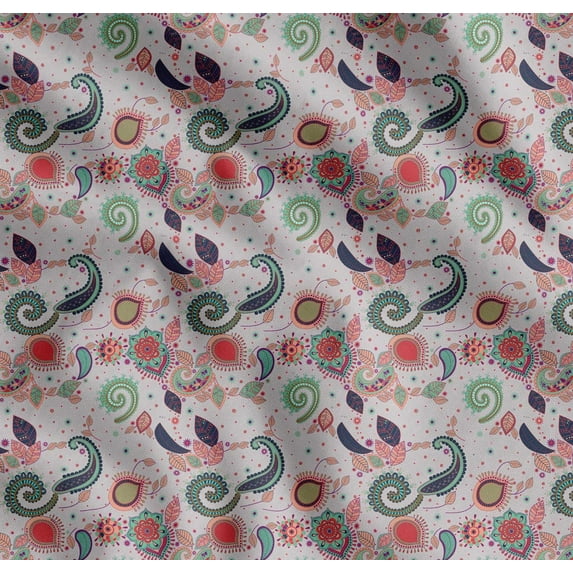 Soimoi Cotton Cambric Fabric Paisley & Floral Artistic Print Fabric by Yard 42 Inch Wide