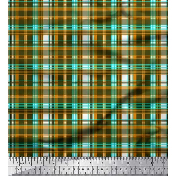 Soimoi Cotton Cambric Fabric Plaid Check Printed Craft Fabric by the Yard 56 Inch Wide