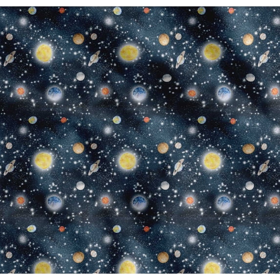 Soimoi Cotton Cambric Fabric Planet & Sun Galaxy Print Fabric by Yard 56 Inch Wide