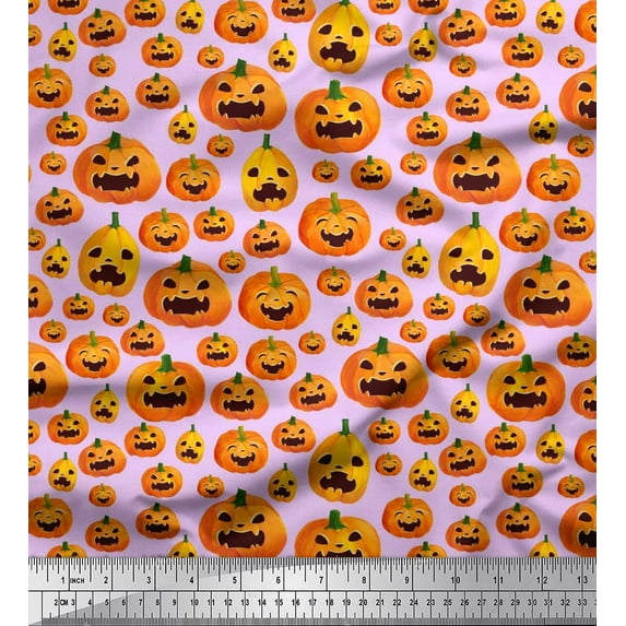 Soimoi Cotton Cambric Fabric Pumpkin Halloween Print Fabric by The Yard 42 Inch Wide