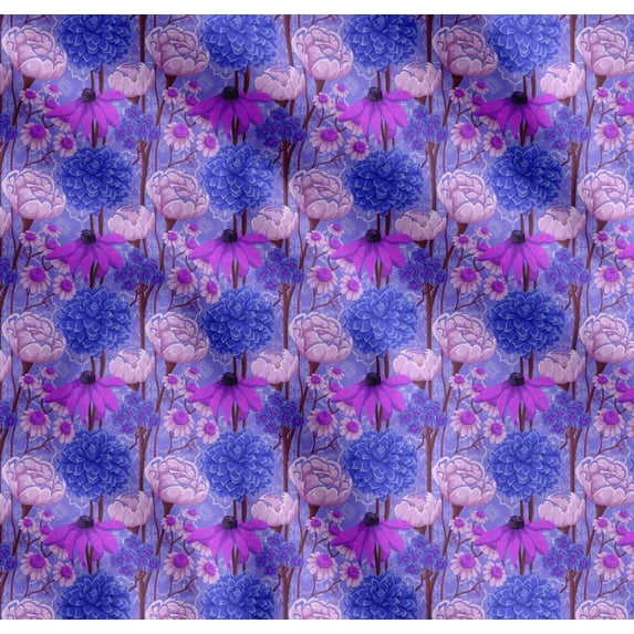 Soimoi Cotton Cambric Fabric Purple & Lavender Blue Flower Floral Print Fabric by Yard 42 Inch Wide