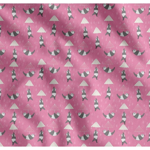 Soimoi Cotton Cambric Fabric Raindrops,Umbrella & Panda Kids Print Sewing Fabric Yard 42 Inch Wide