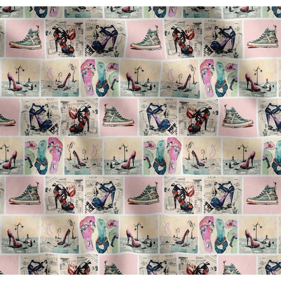 Soimoi Cotton Cambric Fabric Slippers,Shoes & High Heels Patchwork Decor Fabric Printed Yard 42 Inch Wide