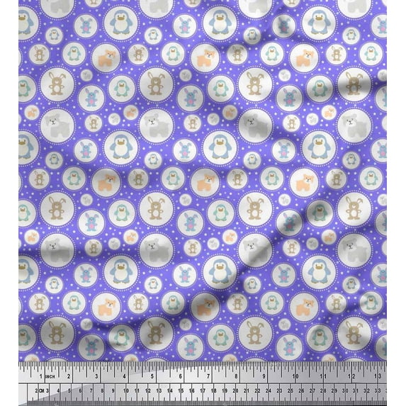 Soimoi Cotton Cambric Fabric Star & Cute Animals Kids Print Sewing Fabric Yard 56 Inch Wide