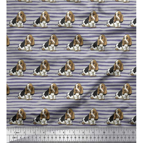 Soimoi Cotton Cambric Fabric Stripe & Basset Hound Dog Print Fabric by The Yard 42 Inch Wide