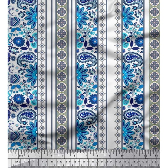 Soimoi Cotton Cambric Fabric Stripe,Floral & Paisley Print Fabric by The Yard 42 Inch Wide