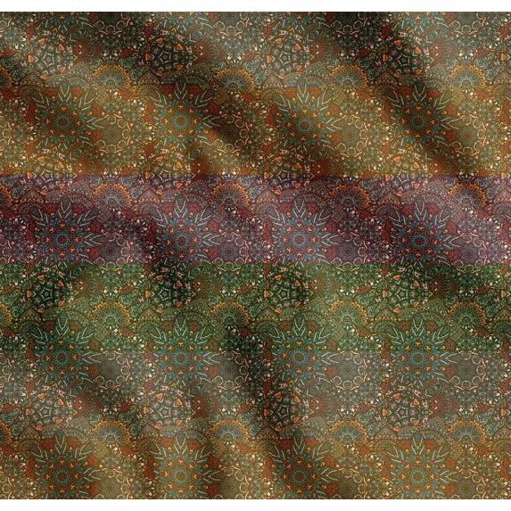 Soimoi Cotton Cambric Fabric Stripe & Mandala Kaleidoscope Print Fabric by Yard 56 Inch Wide