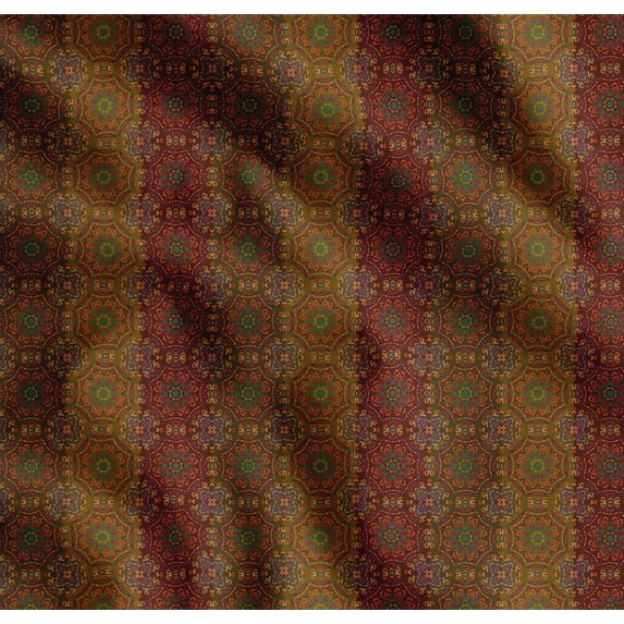 Soimoi Cotton Cambric Fabric Stripe & Mandala Kaleidoscope Printed Fabric 1 Yard 56 Inch Wide