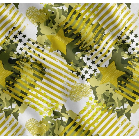Soimoi Cotton Cambric Fabric Stripe,Star & Camouflage Print Fabric by the Yard 42 Inch Wide