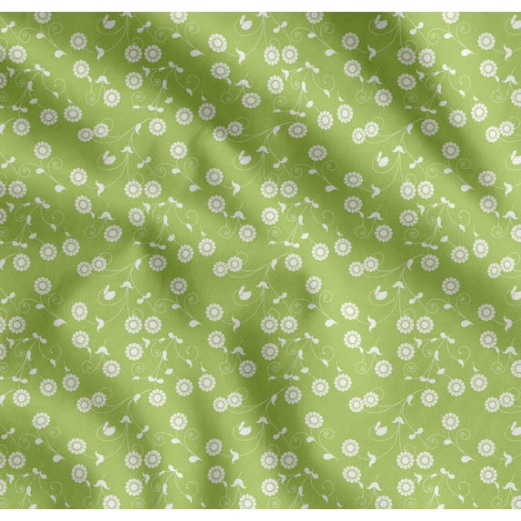 Soimoi Cotton Cambric Fabric Swirl,Leaves & Floral Artistic Print Sewing Fabric Yard 56 Inch Wide