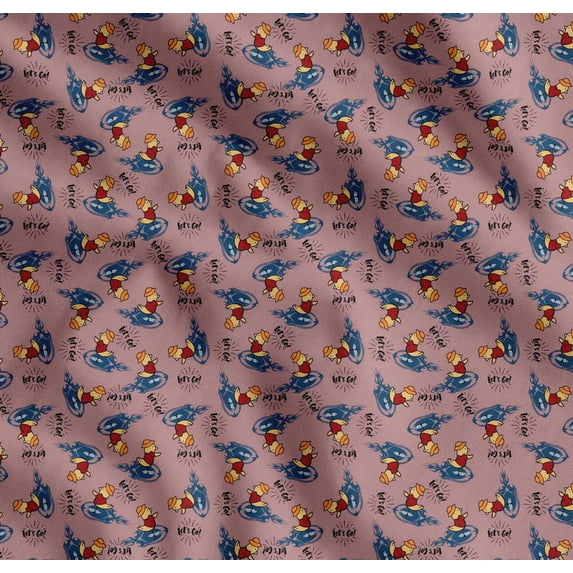 Soimoi Cotton Cambric Fabric Text,Rugby Ball & Bird Cartoon Print Fabric by The Yard 42 Inch Wide