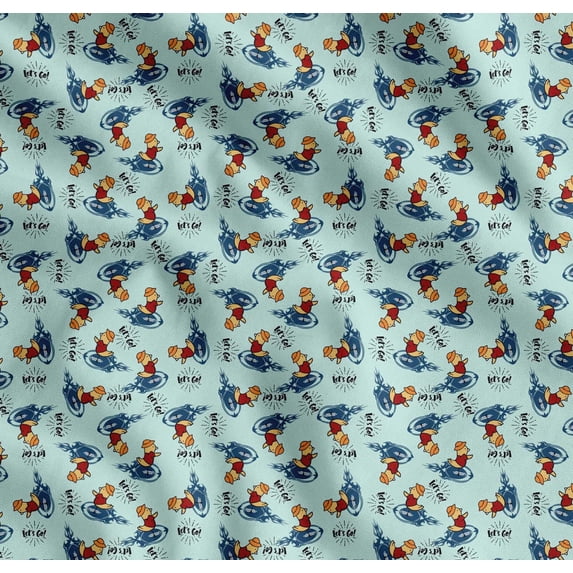 Soimoi Cotton Cambric Fabric Text,Rugby Ball & Bird Cartoon Printed Fabric 1 Yard 42 Inch Wide