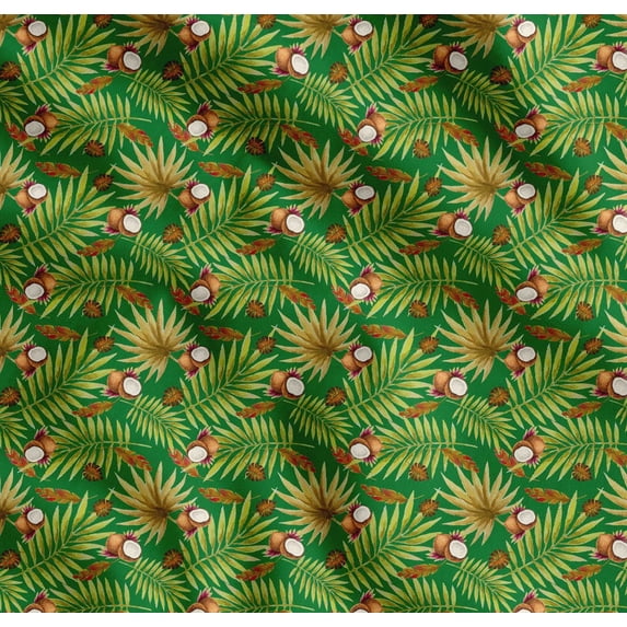 Soimoi Cotton Cambric Fabric Tropical Leaves & Coconut Fruits Print Fabric by the Yard 56 Inch Wide