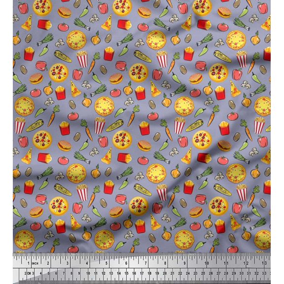 Soimoi Cotton Cambric Fabric Vegetable,Burger & Pizza Food Print Sewing Fabric Yard 42 Inch Wide