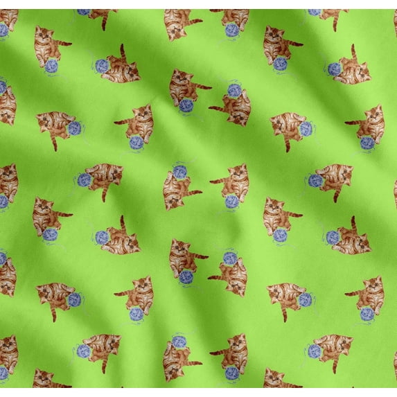Soimoi Cotton Cambric Fabric Wool & Cat Animal Print Fabric by the Yard 56 Inch Wide
