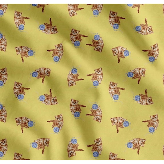 Soimoi Cotton Cambric Fabric Wool & Cat Animal Print Fabric by the Yard 56 Inch Wide
