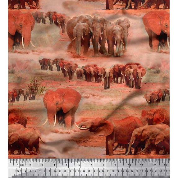 Soimoi Cotton Cambric Fabric tree & elephant Animal Fabric Prints By Yard 56 Inch Wide