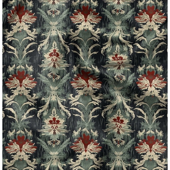 Soimoi Cotton Cambric Green Fabric By the Yard - 42 Inch Wide - Damask Pattern Textile - Graceful Designs for Apparel and Crafts Printed Fabric