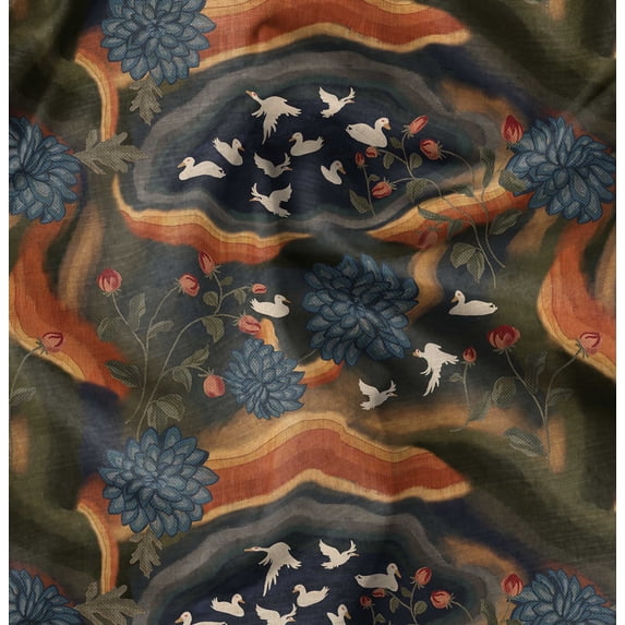 Soimoi Cotton Cambric Multi-color Fabric By the Yard - 42 Inch Wide - Duck Birds Fabric - Botanical Beauty Elegance Printed Fabric