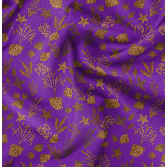 Soimoi Cotton Cambric Purple Fabric By the Yard - 42 Inch Wide - Shell & Starfish Ocean Print Fabric - Ocean Pattern Underwater Pattern Printed Fabric