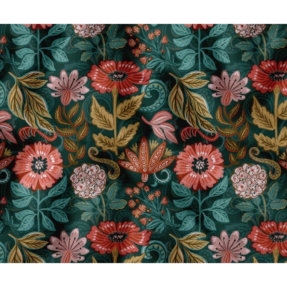 Soimoi Cotton Canvas Fabric by 2 Yard | Printed Floral Design in Green | 56 Inch Wide | Medium Weight, Durable Material for Upholstery, Bags, Curtains & Crafts