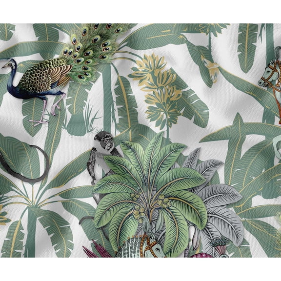 Soimoi Cotton Canvas Fabric by 2 Yard | Printed Tropical Design in Green | 56 Inch Wide | Medium Weight, Durable Material for Upholstery, Bags, Curtains & Crafts