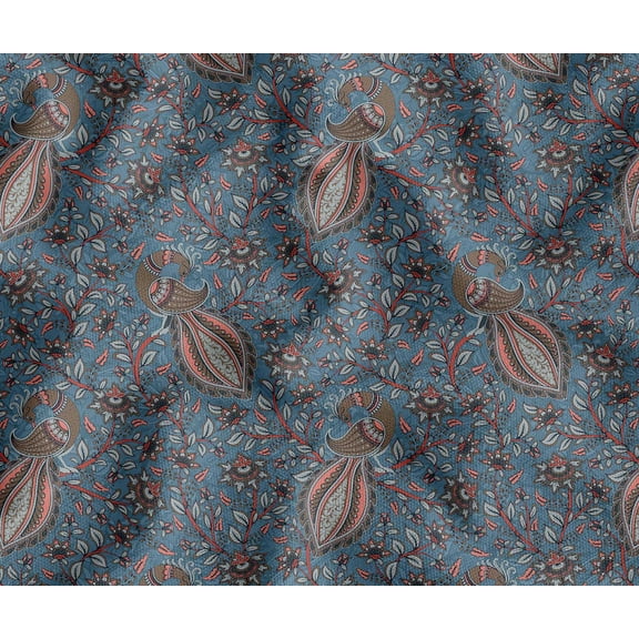 Soimoi Cotton Canvas Fabric By The Yard | Printed Bird Pattern in Blue | 56 Inch Wide | Medium Weight, Durable Material for Upholstery, Bags, Curtains & Crafts