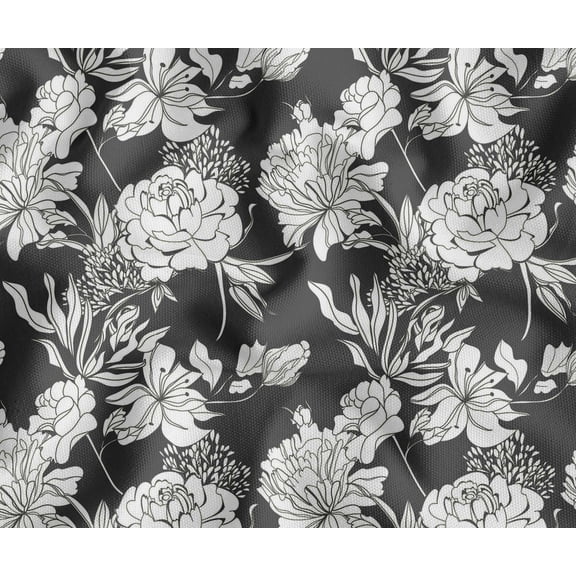 Soimoi Cotton Canvas Fabric By The Yard | Printed Floral Print in Gray | 56 Inch Wide | Medium Weight, Durable Material for Upholstery, Bags, Curtains & Crafts