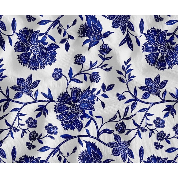 Soimoi Cotton Canvas Fabric Yardage - Printed Floral Pattern, Blue | 56" Wide | Ideal for Sewing, Upholstery, Tote Bags, Home Decor & More, By The Yard
