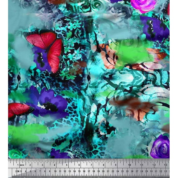 Soimoi Cotton Duck Fabric Animal Skin,& Floral Watercolor Print Sewing Fabric Yard 42 Inch Wide