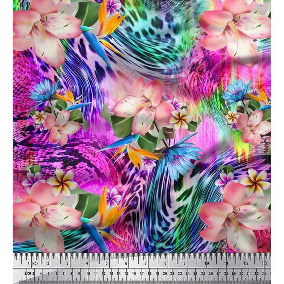 Soimoi Cotton Duck Fabric Animal Skin & Tropical Flower Print Fabric by Yard 42 Inch Wide